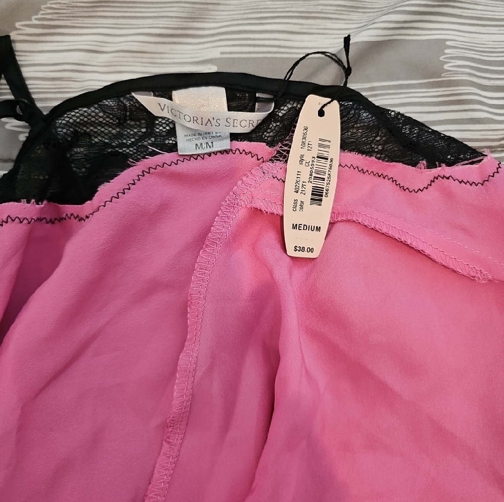 Victoria's Secret Pink Lace-Trim Satin Chemise - Picture 2 of 3